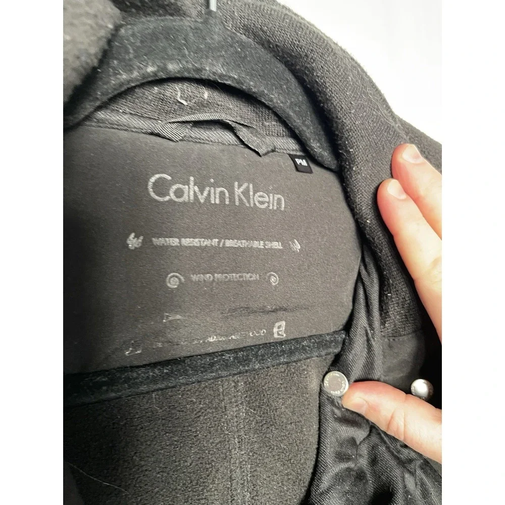 Calvin Klein Hooded Winter Coat Women's Size PM Black Mid-length Heavy Trench